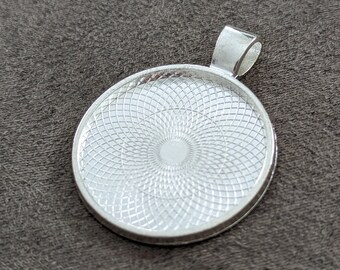 25 pcs 25mm Circle Pendant Trays Silver, Blank Cabochon Setting