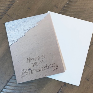 Happy 70th Birthday Beach Card, Beach Writing, Ocean, Beach Photo Card, Beach Gift, Birthday Gift, Present image 1