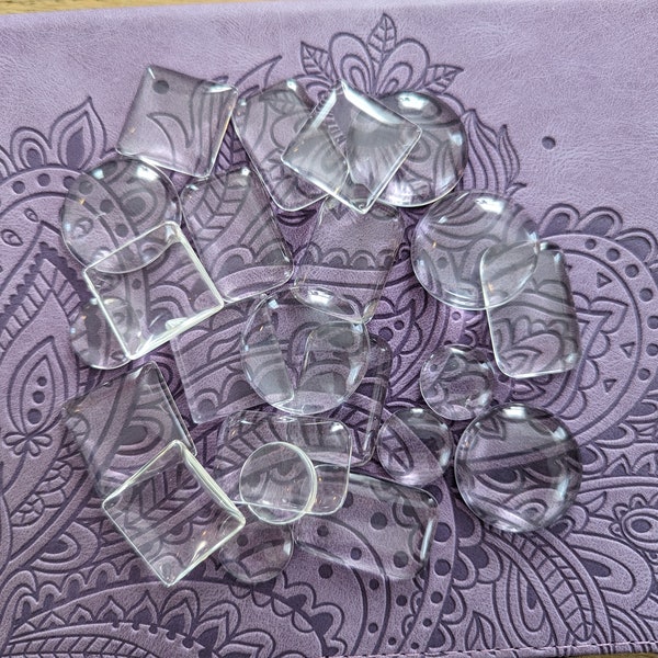 Random Lot of Clear Glass Cabochons round square rectangle pendants earrings magnets