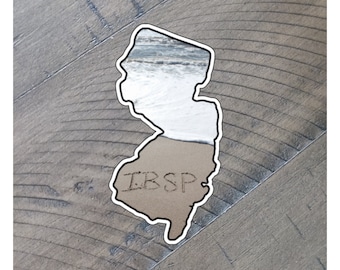 Beach Sticker, Island Beach State Park, NJ. State Shape Sticker, Jersey Shore Sticker, Beach Writing, Beach Art