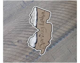 Beach Sticker, Spring Lake, NJ. State Shape Sticker, Jersey Shore Sticker, Beach Writing, Beach Art