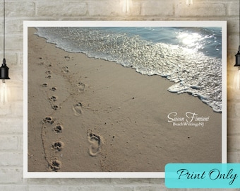 Dog Walk on Beach Barefoot and Paw Print in the Sand PRINT ONLY