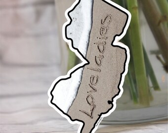 Beach Sticker, Loveladies LBI NJ, Long Beach Island, State Shape Sticker, Jersey Shore Sticker, Beach Writing, Beach Art