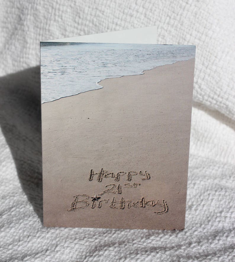 Happy 21st Birthday Card. Beach Writing, Sand Writing, Beach Present, Photo Card, image 6