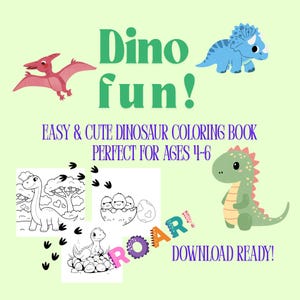 Dino Fun Time! Easy & Cute Dinosaur Coloring Book for Kids Ages 2-4 | Toddler Coloring Pages | Instant Download PDF