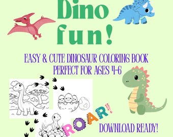 Dino Spaß! Niedliches Dinosaurier-Malbuch für Kinder im Alter von 2 bis 4 Jahren | Kleinkind Malvorlagen | Sofort Download PDF