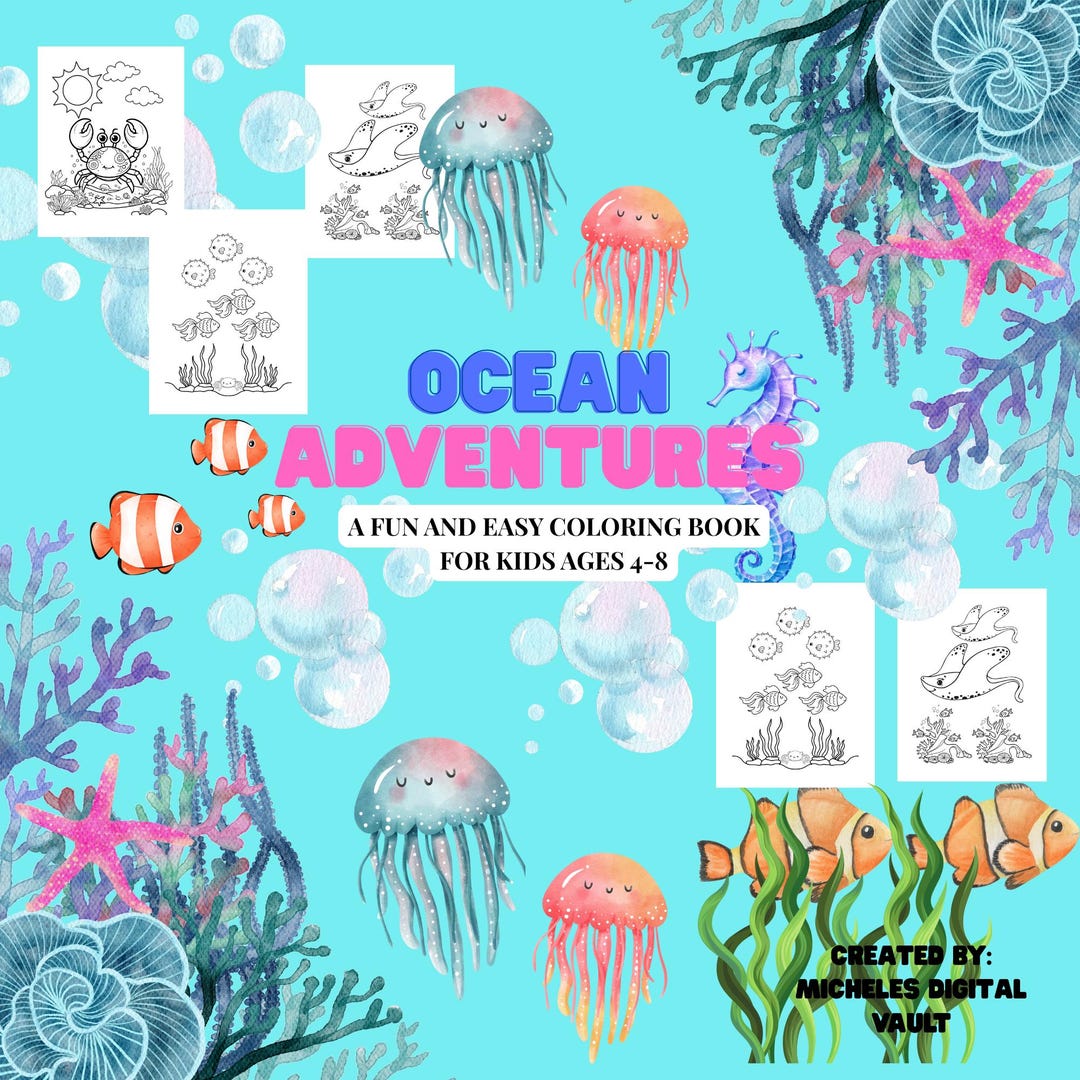 Ocean Adventures Coloring Book for Kids Ages 4-8 | Fun Under the Sea ...