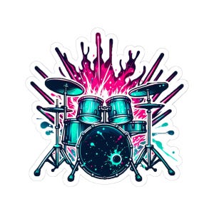 Drum Kit Kiss-Cut Sticker  Percussion Splash Design for Music Lovers, Laptops, and Studio Decor
