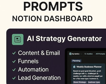 75+ AI Business Strategy Prompts | Notion Dashboard for Content, Email, Funnels, Automation, & Lead Gen