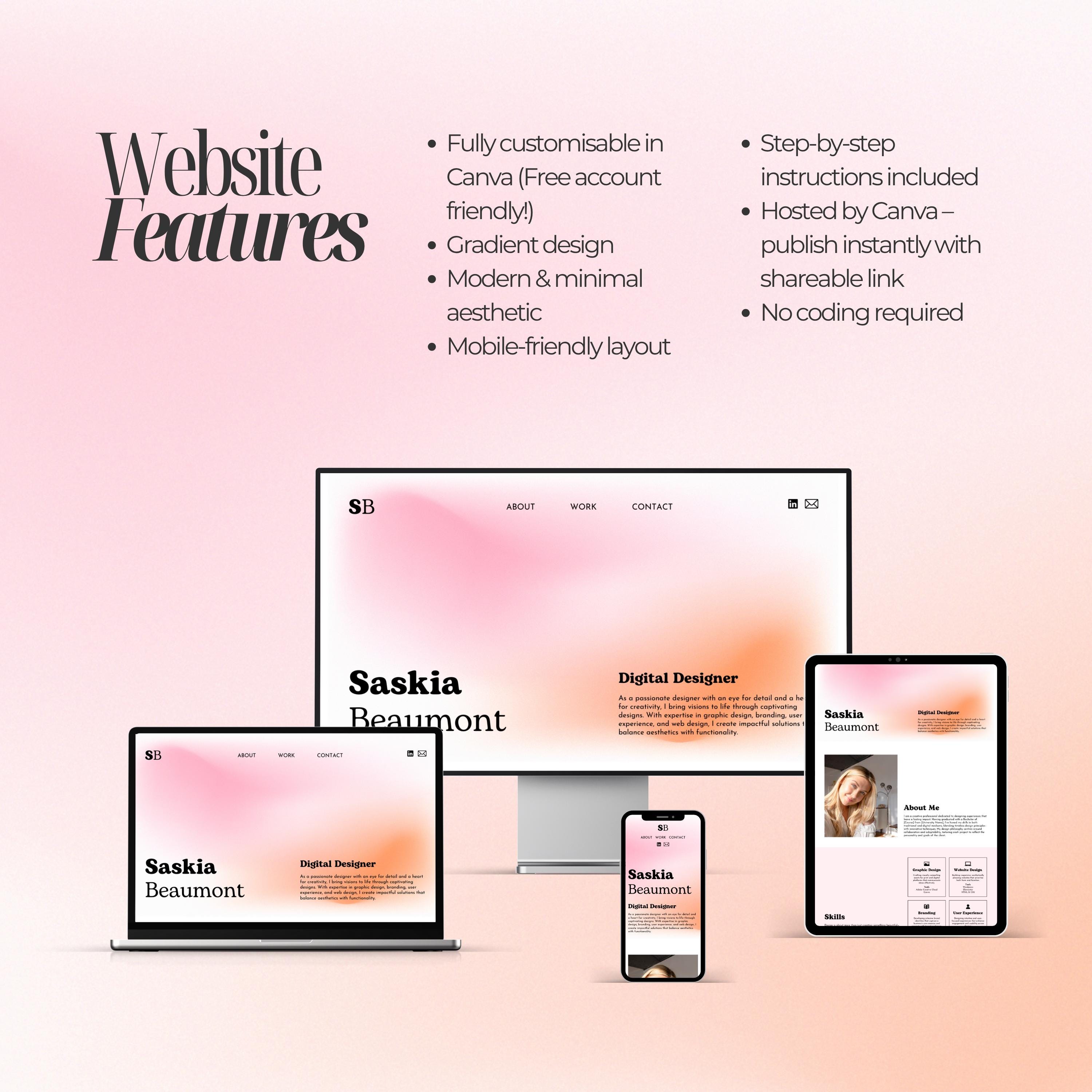 Digital Designer Portfolio Canva Website Template | Gradient Design - Etsy