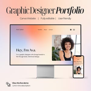 Modelo de site Canva para designer gráfico | Portfólio profissional em gradiente | Site pessoal editável | Canva grátis
