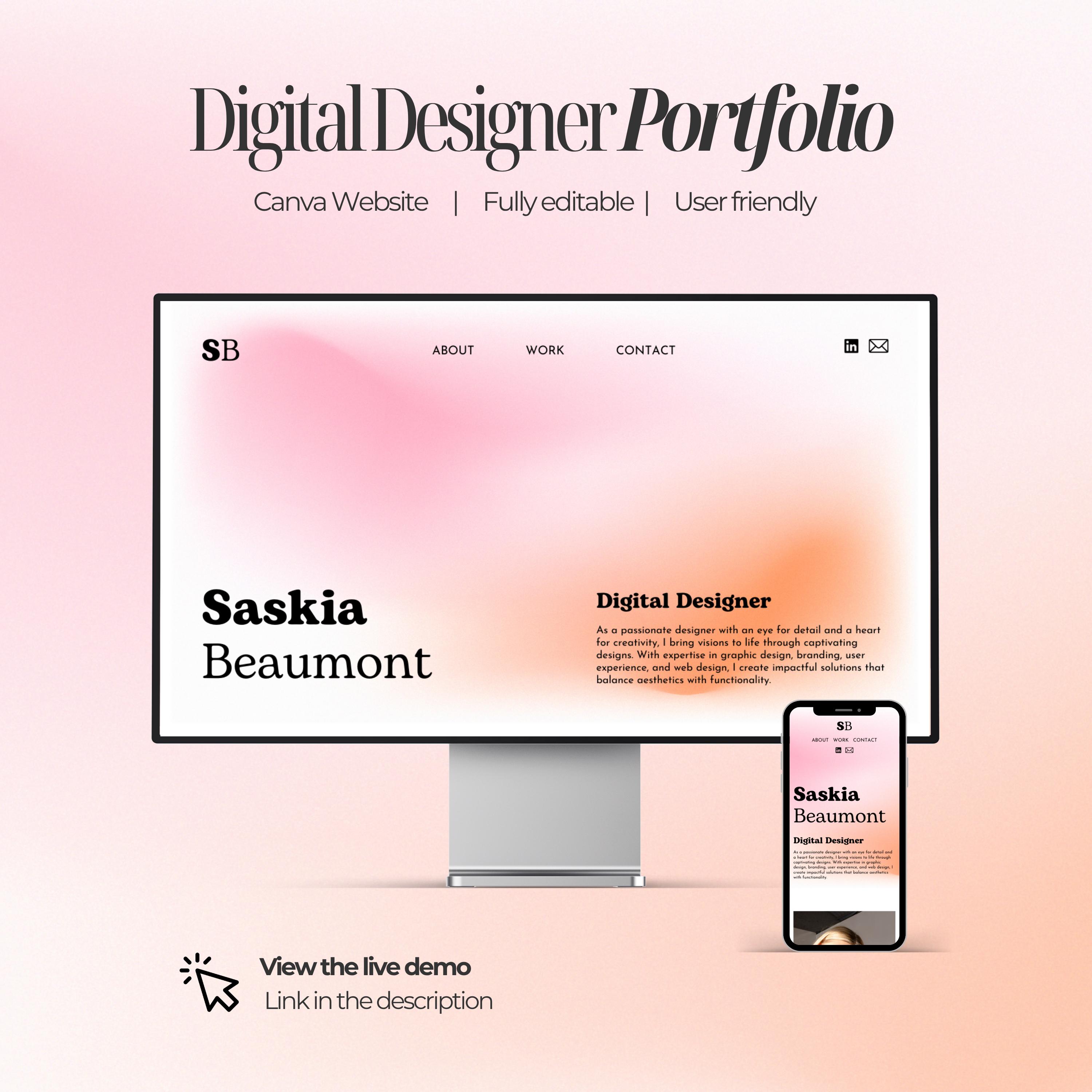 Digital Designer Portfolio Canva Website Template | Gradient Design - Etsy