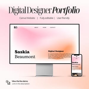 Modelo de site para designer digital Canva | Portfólio profissional em gradiente | Site pessoal editável | Canva grátis