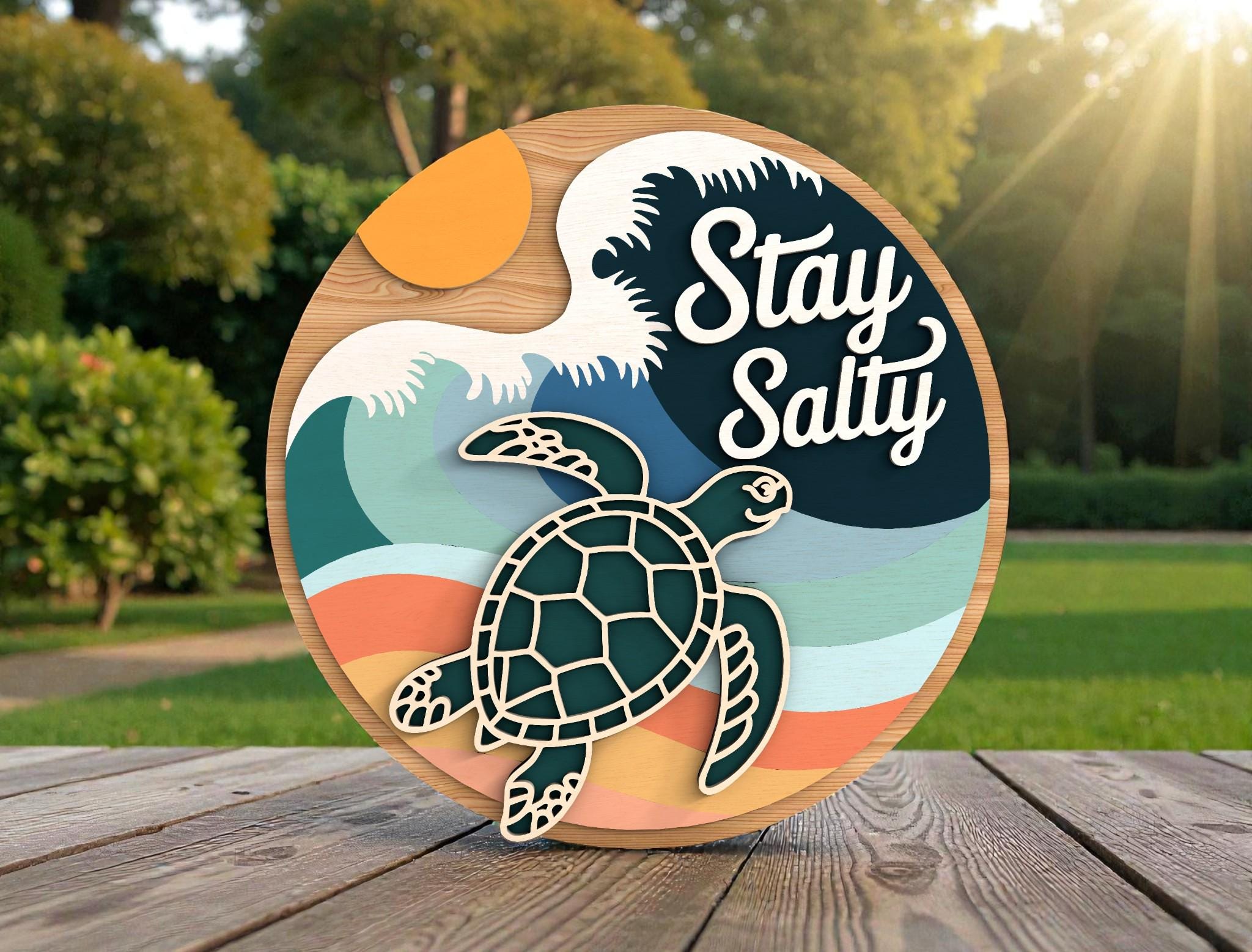 Coastal Beach Door Hanger Laser Cut File, Stay Salty Sea Turtle SVG ...