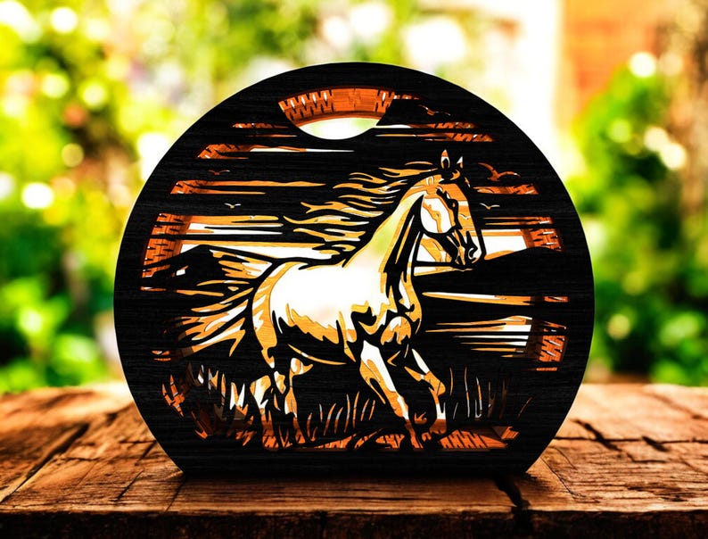Wild Horse Lantern 3D Laser Cut File SVG, Running Mustang Night Light ...