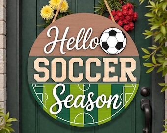 Soccer Door Hanger Laser Cut File SVG,Hello Soccer Season, Sports Coach Gift, Kids Room Decor, Glowforge xTool Cricut,Football Sign Cut File