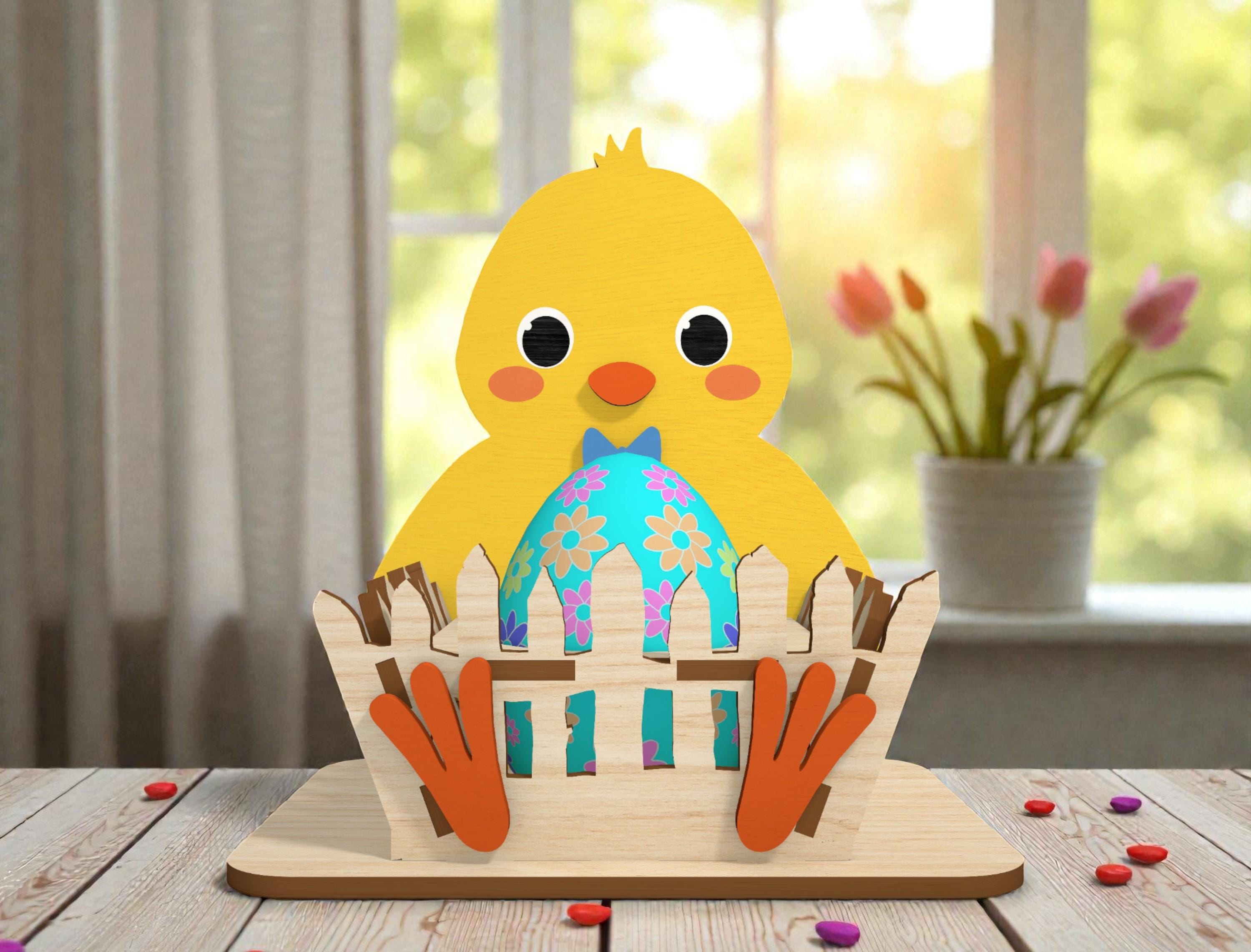 Easter Chick SVG, Cute Egg Holder Laser Cut File, Spring Table Decor ...
