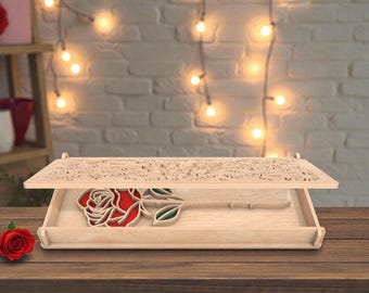 Rose Gift Box SVG, Laser Cut Flower Box Template, 3D Wooden Rose Box Glowforge Xtool File, Romantic Floral Box SVG, Valentine Gift SVG
