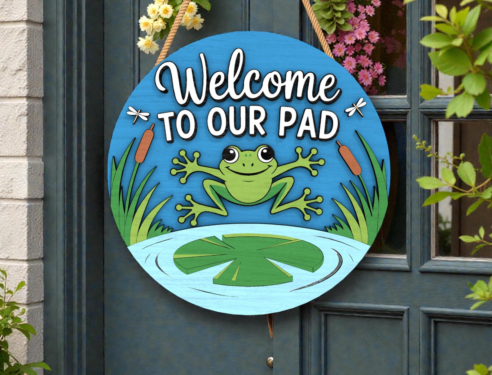 Leaping Frog Funny Door Hanger Cut File Svg, Welcome to Our Pad Svg ...