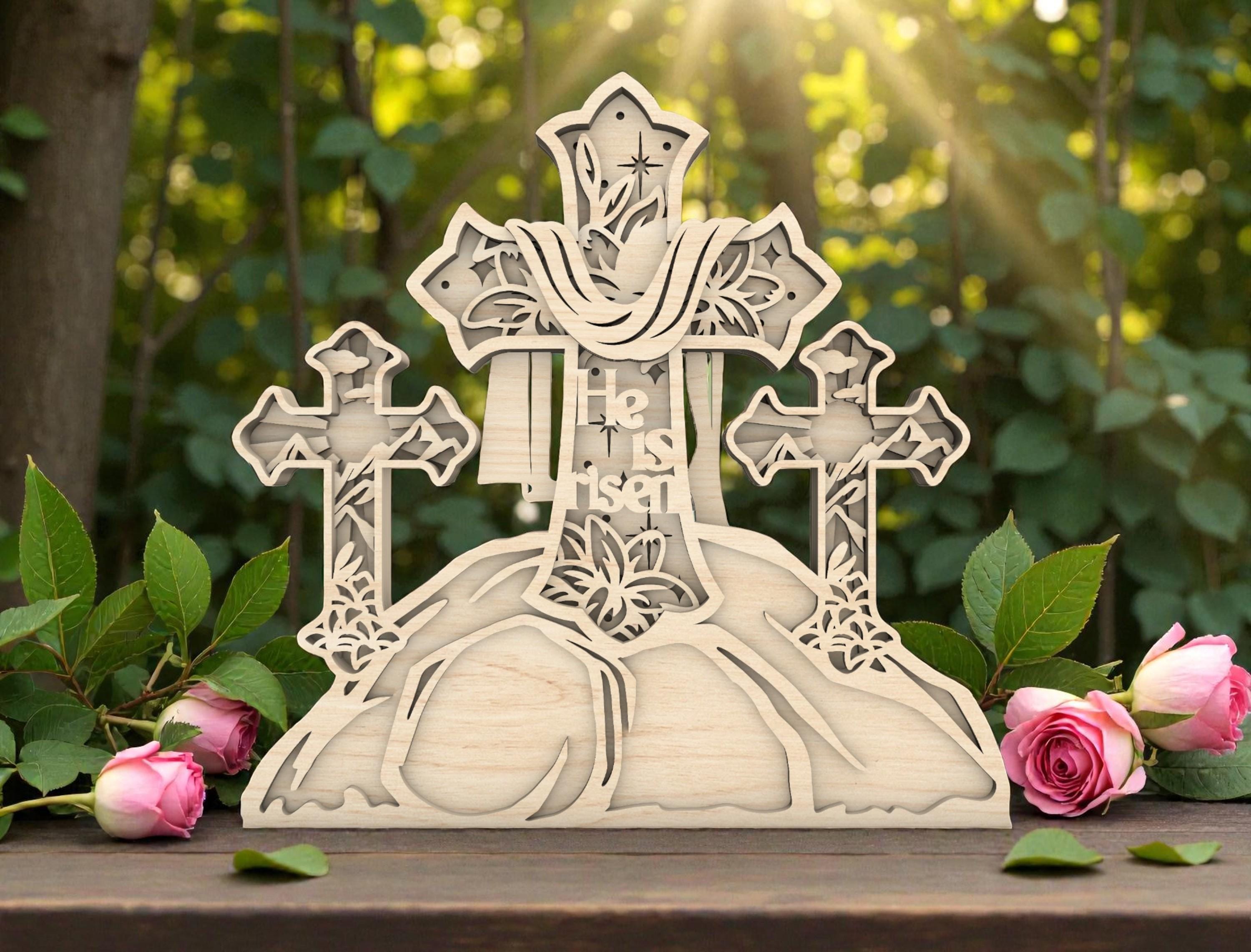He is Risen SVG, Easter Cross Laser Cut File, 3D Resurrection Scene ...
