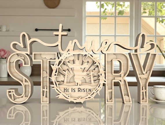 True Story Easter Sign SVG, Jesus Resurrection Laser Cut File, He Is Risen Decor, Crown of Thorns, Christian Gift, Glowforge xTool Cricut