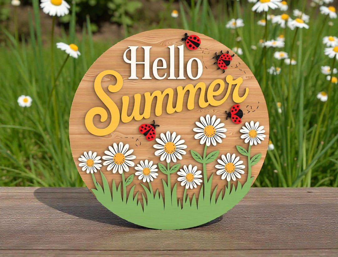 Summer Door Hanger Laser Cut File Svg, Hello Summer SVG, Layered Daisy ...