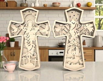 3D Layered Cross SVG, Nativity and Resurrection Laser Cut File Svg, Intricate Christian Decor, Religious Standing Sign, Glowforge xTool