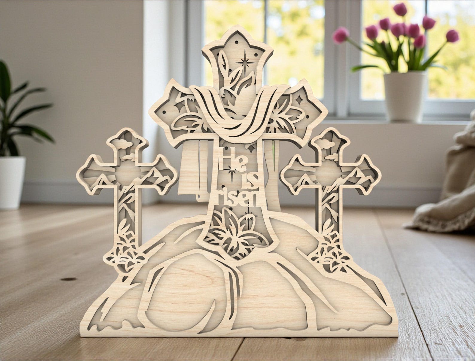 He is Risen SVG, Easter Cross Laser Cut File, 3D Resurrection Scene ...