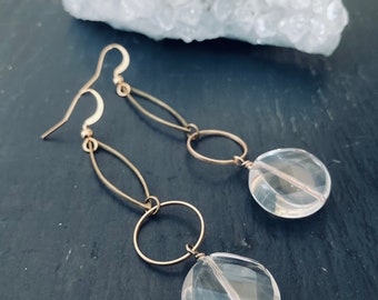 Clear glass bead earrings * long earrings * drop earrings * multi color metal earrings * multi metal earrings * brass earrings gold earrings