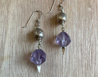Purple stone earrings * Fluorite stone earrings * Crystal earrings * purple crystal earrings * silver earrings * FREE SHIPPING