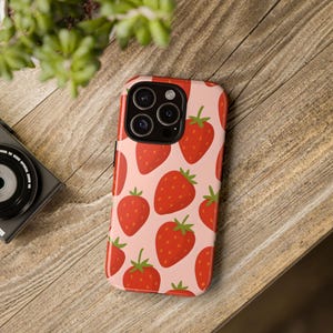 Strawberry Design Tough Case, Phone Case for Apple and Samsung, Protective Cover, Fruit Design, Gift for Her, Holiday Tech Accessory