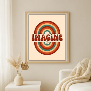 Imagine Quote Printable Wall Art | John Lennon Inspired Poster | Retro Peace & Love Decor