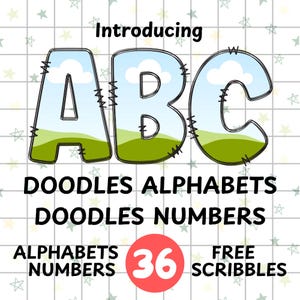 Canva Frame Doodle Alphabet UPPERCASE and Numbers, Editable Canva Letters template Custom Fill Pattern Digital Downloads