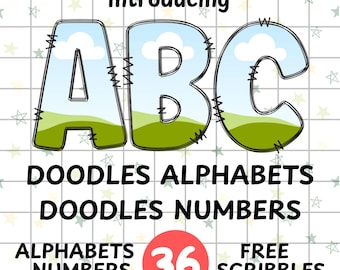 Canva Frame Doodle Alphabet and Numbers, Editable Template (Digital Download)