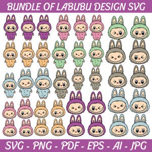 Labubu Designs SVG Bundle, Labubu Clipart, Labubu PNG, Cute Labubu Vector, Cartoon Character SVG, Cricut Cut Files, Digital Download, Labubu