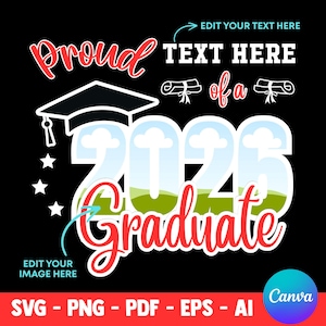 Graduation 2026 SVG, Proud Senior Family Photo, Canva Template (Digital Download)