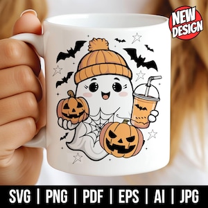 Cute Ghost Halloween svg, Retro Ghost png, Retro Floral Ghost png, Dog Ghost svg, Ghost Reading svg, Spooky Season, Halloween png
