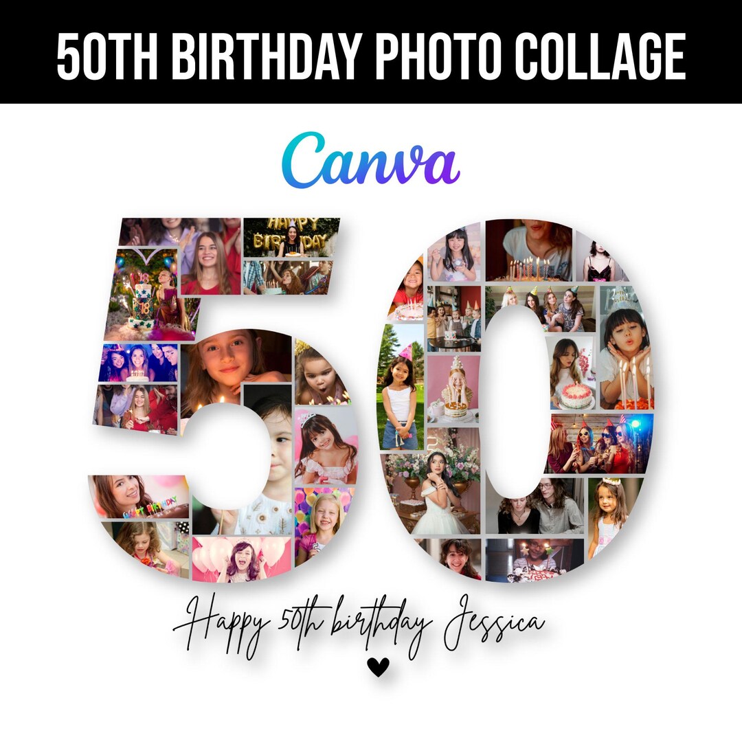 50th Birthday Photo Collage Template, Custom Number 50 (canva Template ...