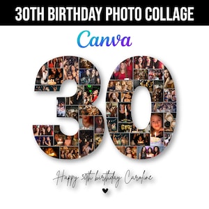 30th Birthday Photo Collage Template, Number 30 Collage, 30th Collage, Custom Gift for her, 30th Birthday, Number Collage, Canva Template