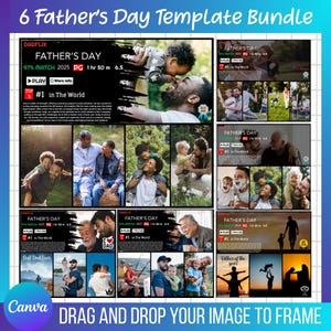6 Dadflix Vatertag Canva Template Bundle, glücklicher Vatertag Vorlage, Dadflix Film Fotocollage, Geschenk für Opa, Vatertagsgeschenk
