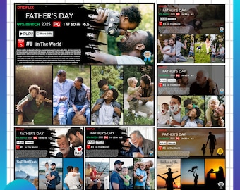 6 Dadflix Father day Canva Template Bundle, Happy Father’s Day Template, Dadflix Movie Photo Collage, Gift For Grandpa, Father&#39;s Day Gift