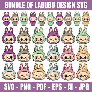 Labubu Designs SVG Bundle, Labubu Clipart, Labubu PNG, Cute Labubu Vector, Cartoon Character SVG, Cricut Cut Files, Digital Download, Labubu