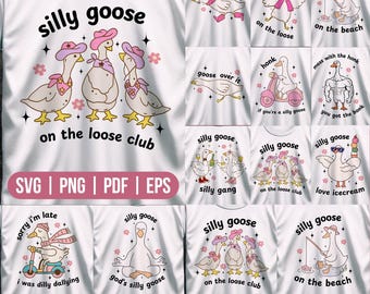 Funny Silly Goose SVG PNG Bundle, Retro Humor Designs (Digital Download)