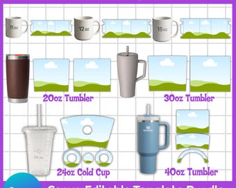 Canva Tumbler Template Bundle, Editable 20oz Skinny Tumbler Wraps (Digital Download)