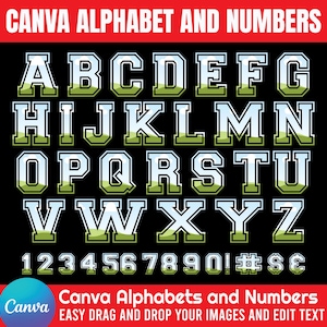 Pacote de Letras Maiúsculas e Números Editáveis do Canva | Fácil de Arrastar e Soltar | Alfabeto com Design de Sublimação PNG | Modelo de Moldura Editável do Canva