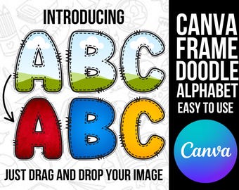 Canva Frame Doodle Alphabet and Numbers, Editable Letters Template (Digital Download)