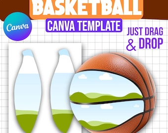 Basketbalomslagcanvasjabloon, bewerkbaar sportlabelontwerp (digitale download)
