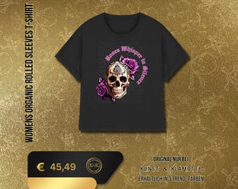Gothic T-Shirt Dark Art - Crop T-Shirt with ornamental skull, roses and runic writing – back detail by Kunst & Klamotte