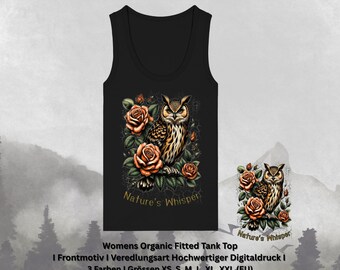 Wild & Wise I Owl on Roses Tattoo Designs I MysticOwl Shirt I Tattoo Fashion - Womens Organic Fitted Tank Top