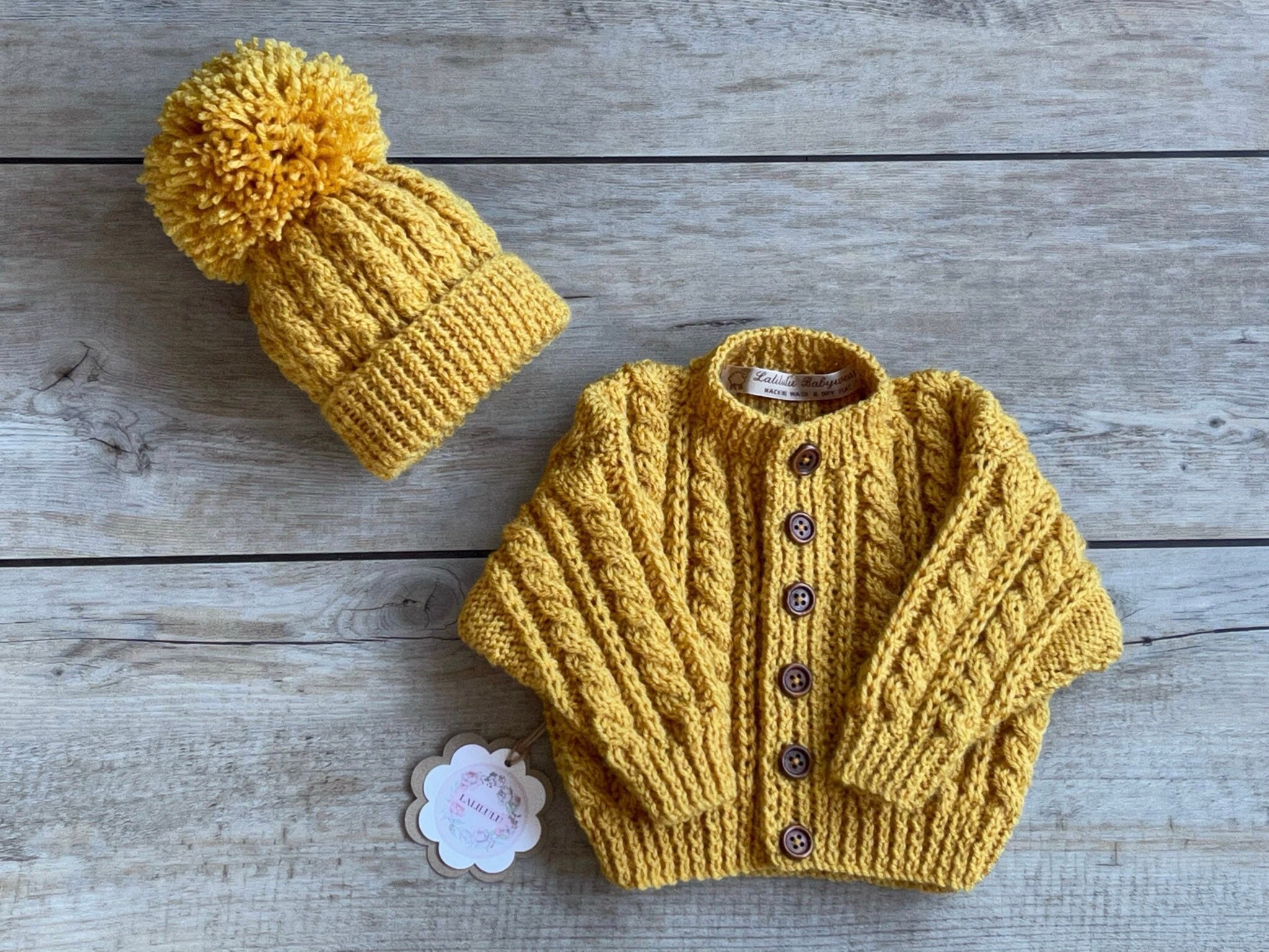 0-3M Lovely Mustard Gold Baby Boy or Girl Cable Cardigan/sweater